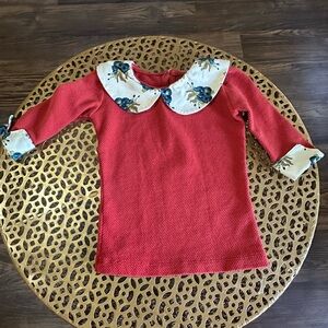 Persnickety Boutique Baby Blouse| Burnt Orange Waffle Knit + Floral Collar